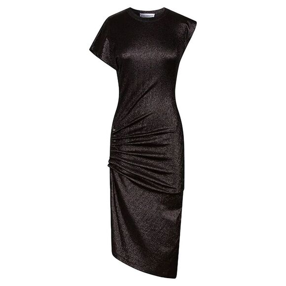 Black drapé pression dress in shiny jersey - Picture 1 of 3